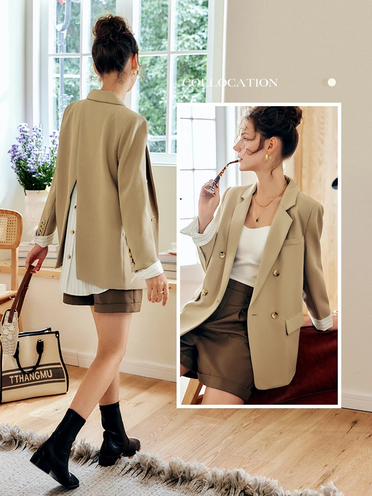 

OLrain Women French Khaki Patchwork Suit Jacket 2025 Spring Summer Fads Fake Two-Piece Set Casual Office Chic Jackets O22QW59282
