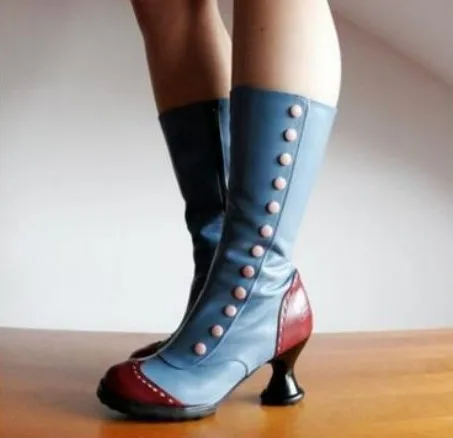 Botas medievais de salto alto mulheres steampunk sexy botas de camurça de couro outono vintage sapatos de inverno mulheres rendas até botas de cosplay