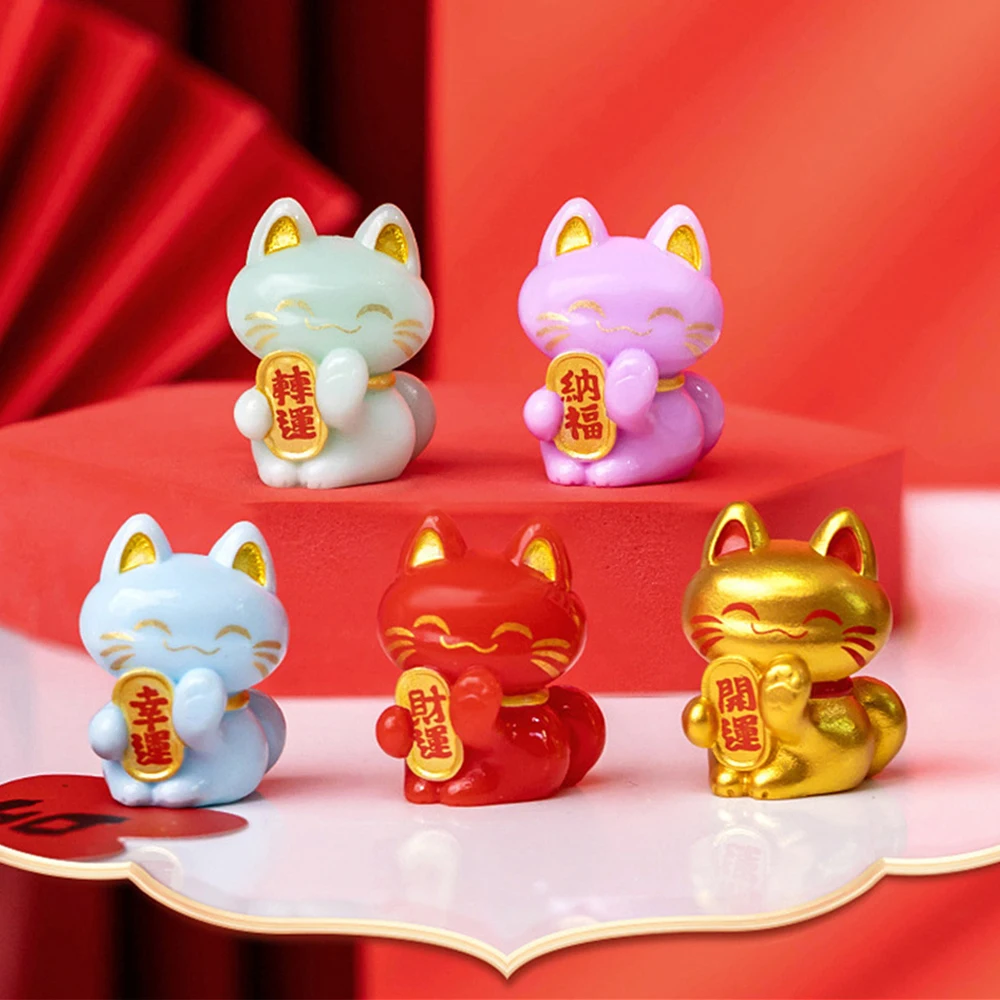 Lucky Feng Shui Cat Maneki Neko Fortune Cat Figurine Collectible Fortune Decor Ornaments Lucky Cat Mini Figure Collection Maneki