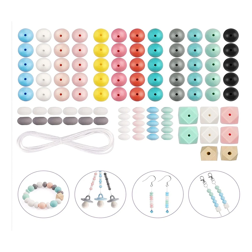 Grânulos de silicone em forma redonda, grânulos poligonais, Kit Acessório para DIY Keychain Making, Pulseira, 15mm, 100 Pcs