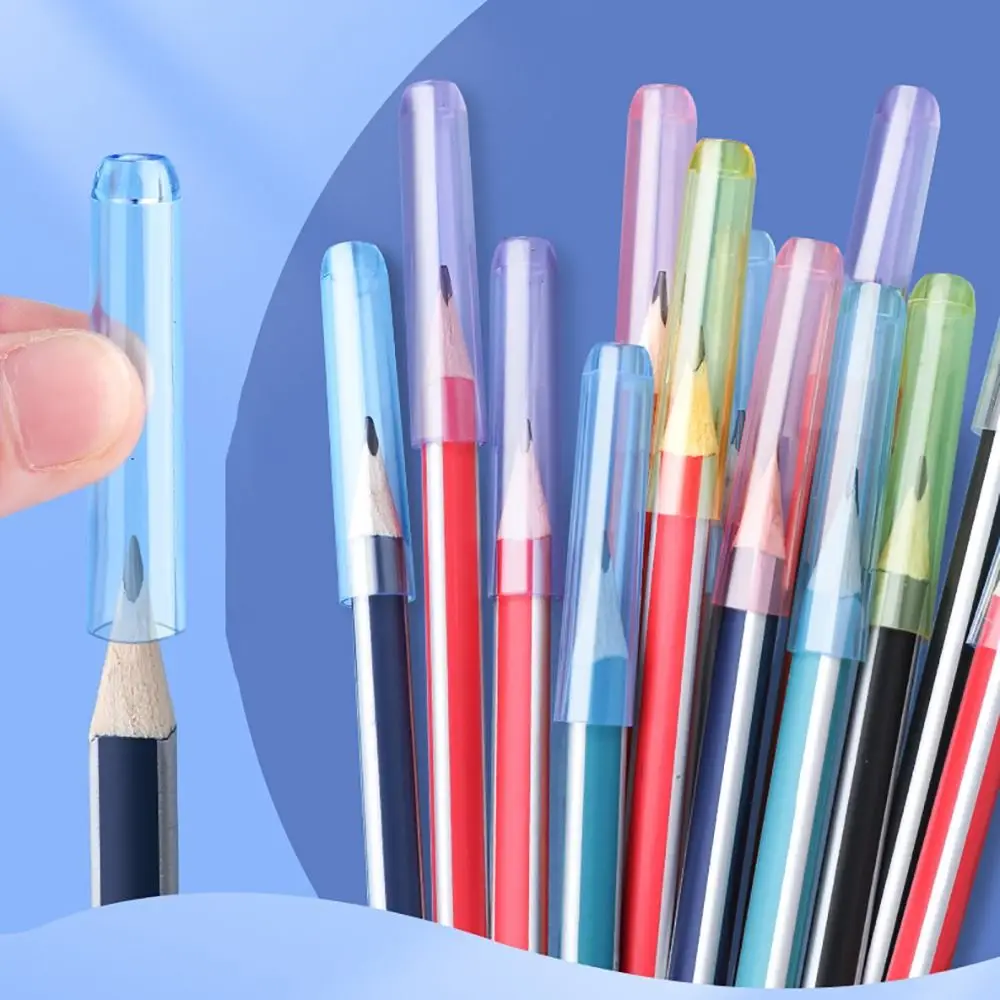 35PCS/Box Creative Plastic Pencil Cap Solid Color Transparent Pencil Protective Case Pencil Nib Protective Cover Students