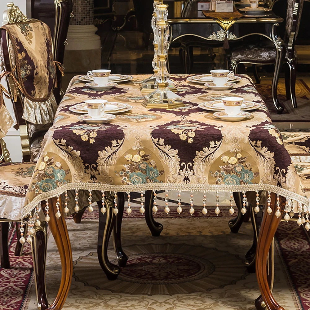 Tassel Jacquard Table Cloth Home Hotel Party Wedding Banquet Rectangular Dining Table Decor European Luxury Coffee Table Cover