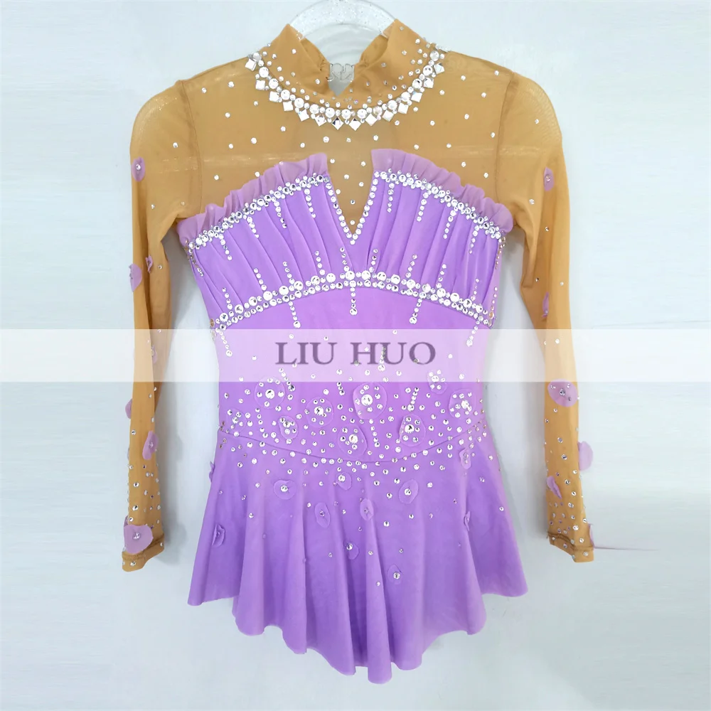 LIUHUO Ice Dance Figure Skating Dress Women Girl Teen Customize Costume Performance Competition Leotard Roller Purple Children