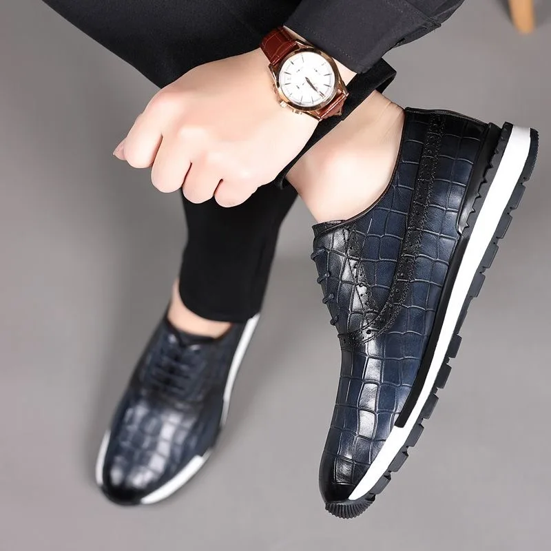 High Grade Men Genuine Leather Casual Dialy Sneakers Stone Pattern Cowhide Leather Men Comfortable Outdoor Walking Shoes Size 46