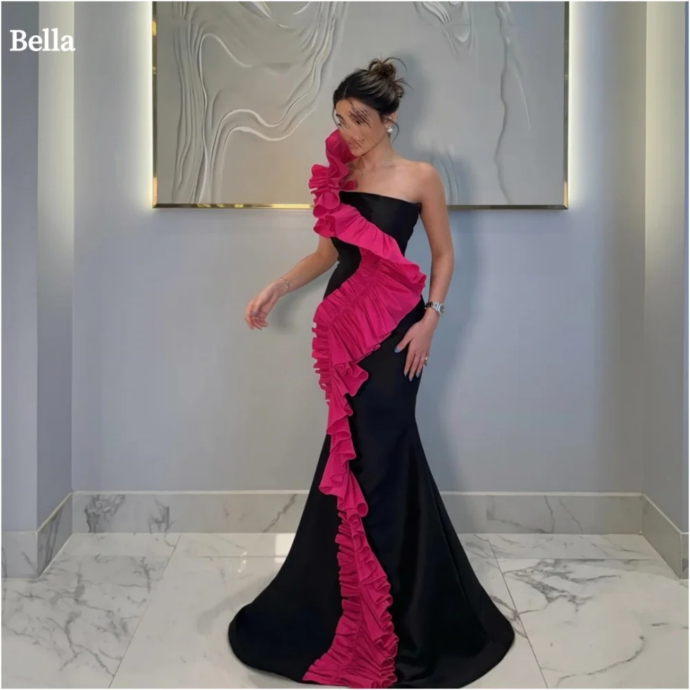 Bella Customized Mermaid Rose Red Lace robes de soirée Four-Way Stretch Strapless Evening Dresses Sleeveless Wedding Dress 2024