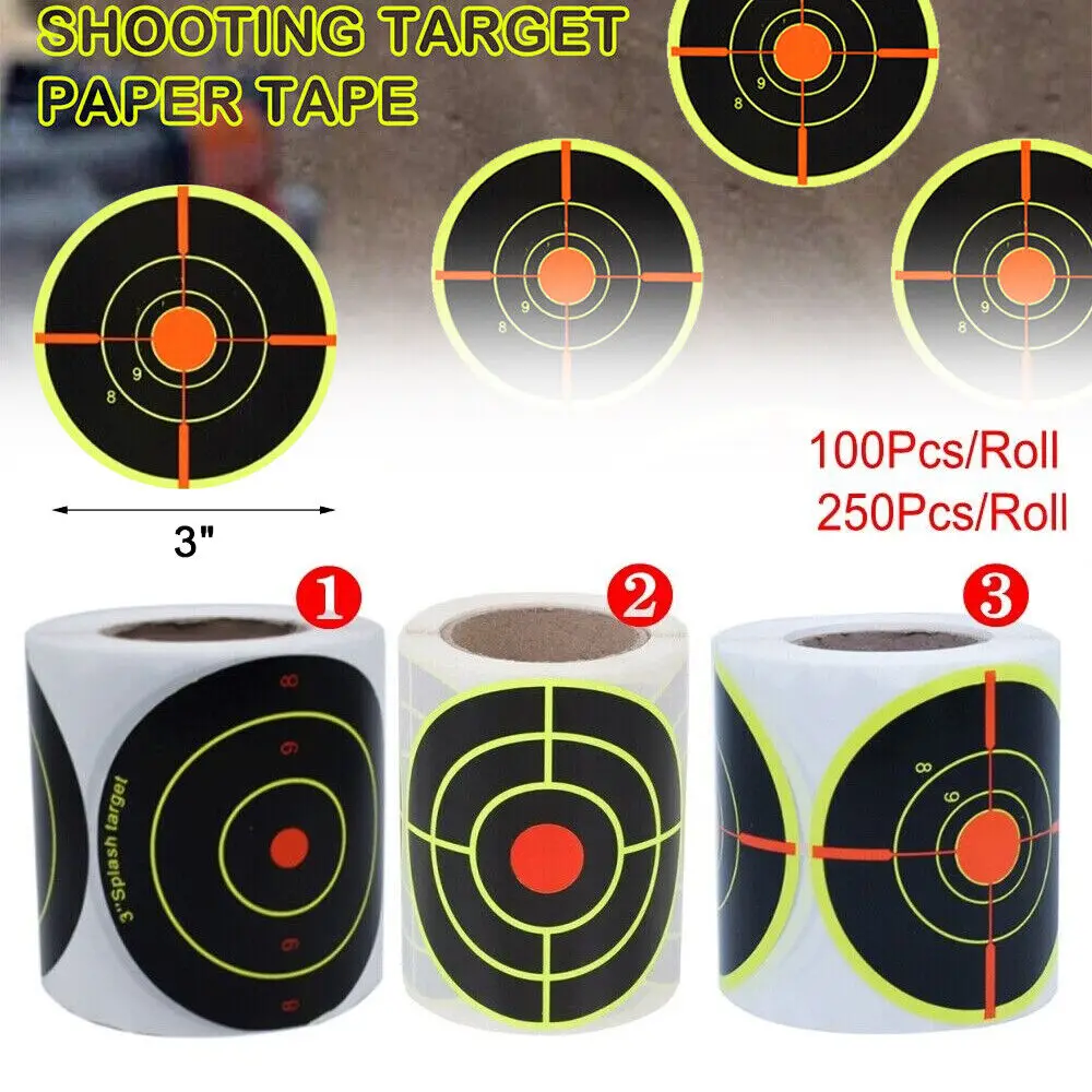 

100/250Pcs 3inch Shooting Self Adhesive Targets Splatter Reactive Stickers Paper