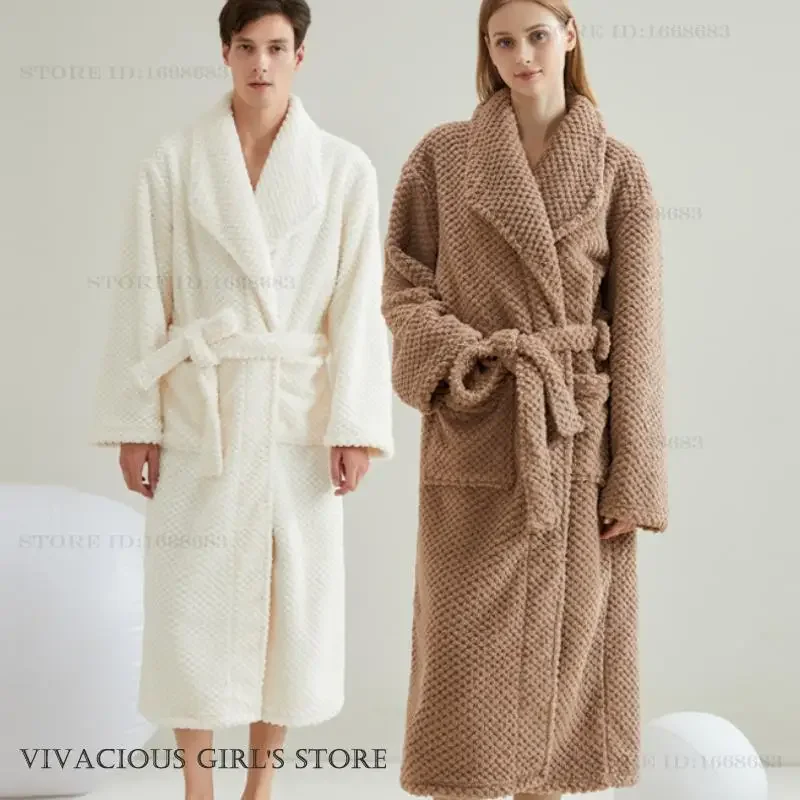 

Фланелевой длинный халат для пары, одежда для сна, осенне-зимняя ночная рубашка, банное кимоно, свободное повседневное домашнее платье из кораллового флиса, пеньюар