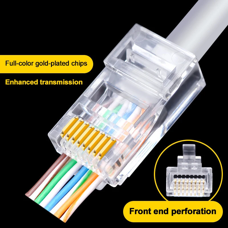 Montions Rj45 Connector Cat5e Cat6A Pass Through Connector Network Unshielded 8P8C Modular Plug for Ethernet Cables