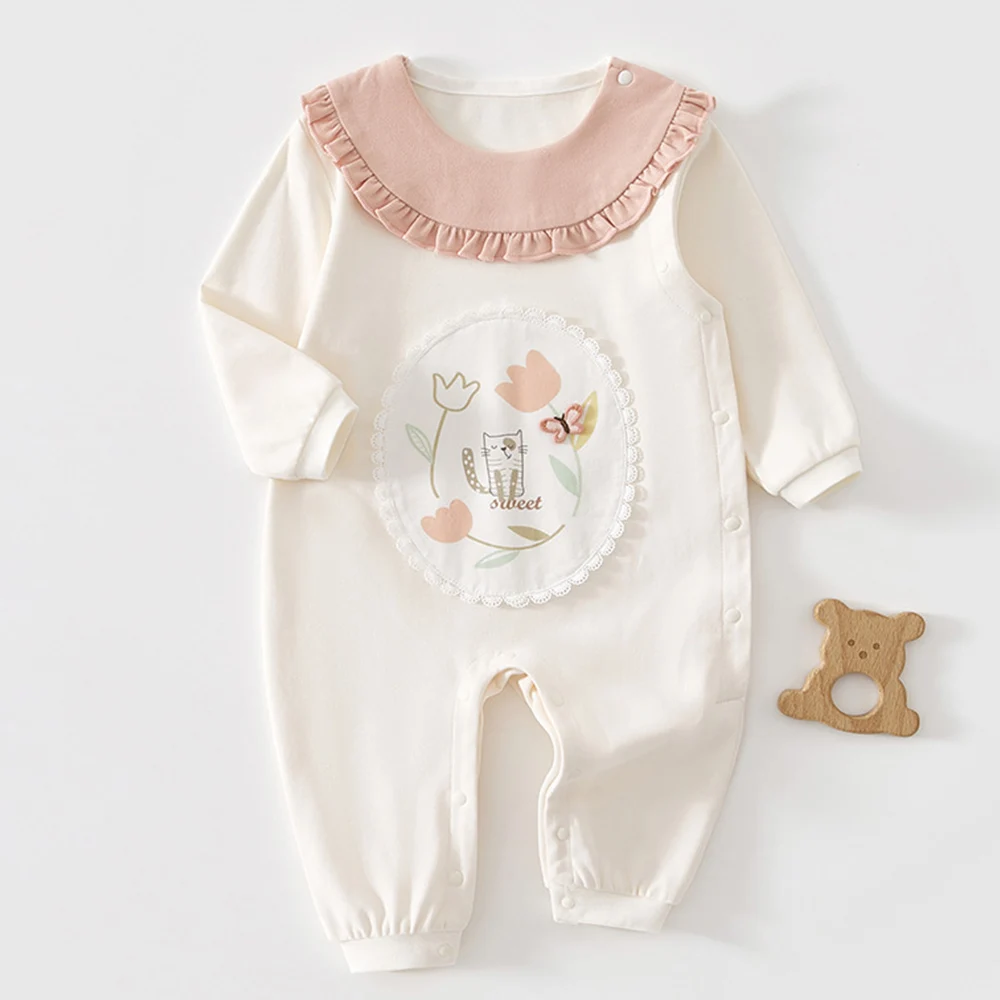 Baby Christmas Onesies Cotton Ruffles Floral Fall Boutique Clothes For Baby Girl 1st Birthday Princess Infant Long Sleeve Romper