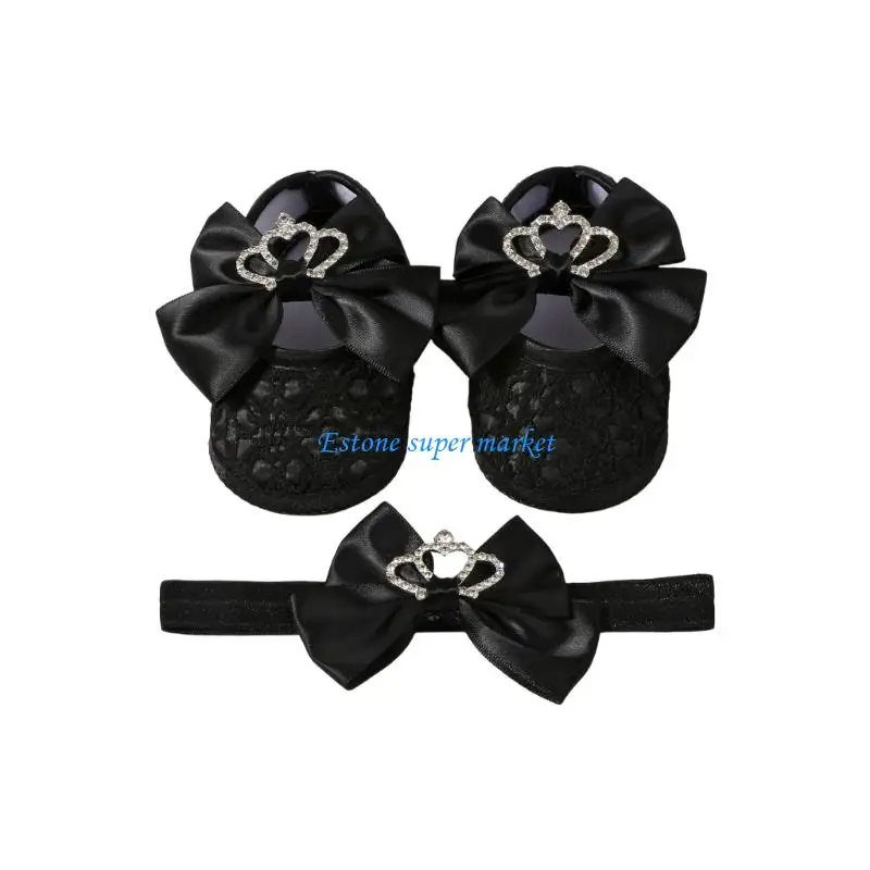 090B Baby First Walking Shoes With Matching Headband Breathable And Soft Soles Infant Shoes