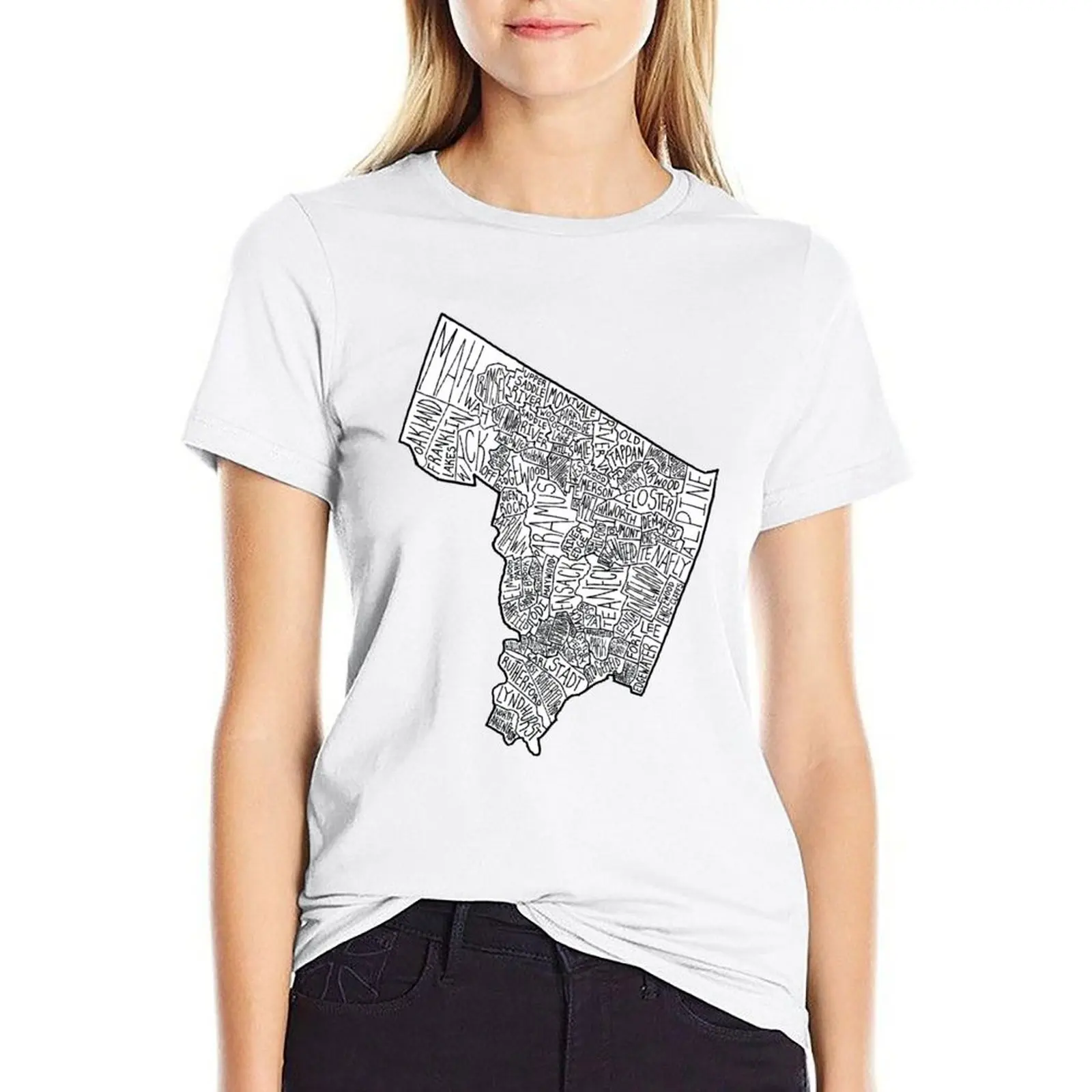 Bergen County Map T-shirt shirts graphic tees Female clothing cropped t shirts for Women