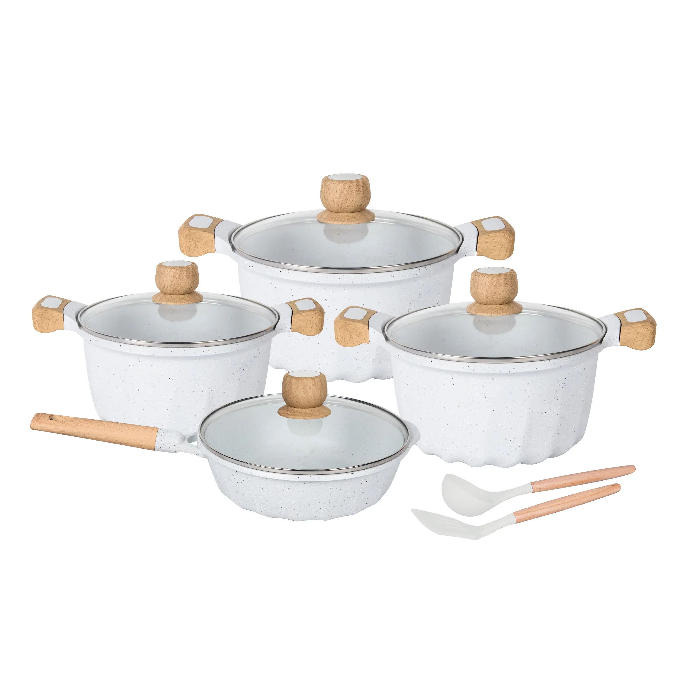 Hot Sale Kitchenware Cooking Pots And Pans Set Cookware Sets Marble Nonstick Aluminum Alloy