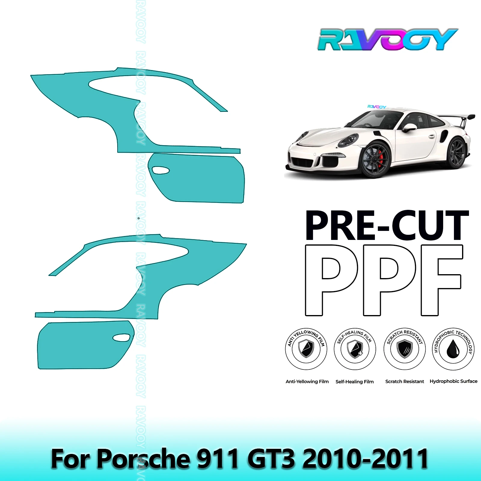 

For Porsche 911 GT3 2010-2011 8.5mil Clear Matte Pre-Cut PPF Door & A/B Pillar Kit TPU Paint Protection Film Set