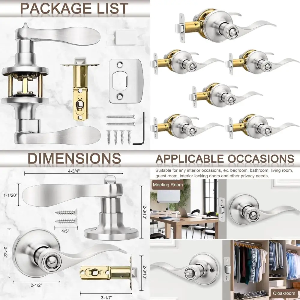 

Набор из 6 дверных ручек с функцией приватности, матовый никель, для прочных межкомнатных дверей, замков для спален и ванных комнат, с двусторонним ключом