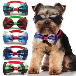 20 Pcs Pet Supplier Grid Design Dog Cat Bow Tie Adjustable Dog Collar Necktie Pet Grooming Accessories For Small Dog