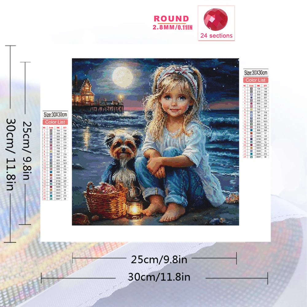 Momoart 5D DIY Diamond Painting Girl Portrait Cartoon Full Square Round Diamond Mosaic Dog Cross Stitch Set Wall Decoration