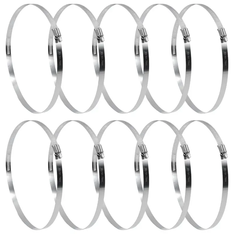 

ABJY-Adjustable Stainless Steel Hose Clamps 8 Inch Worm Gear Duct Clamps 194-216Mm-Pack Of 10