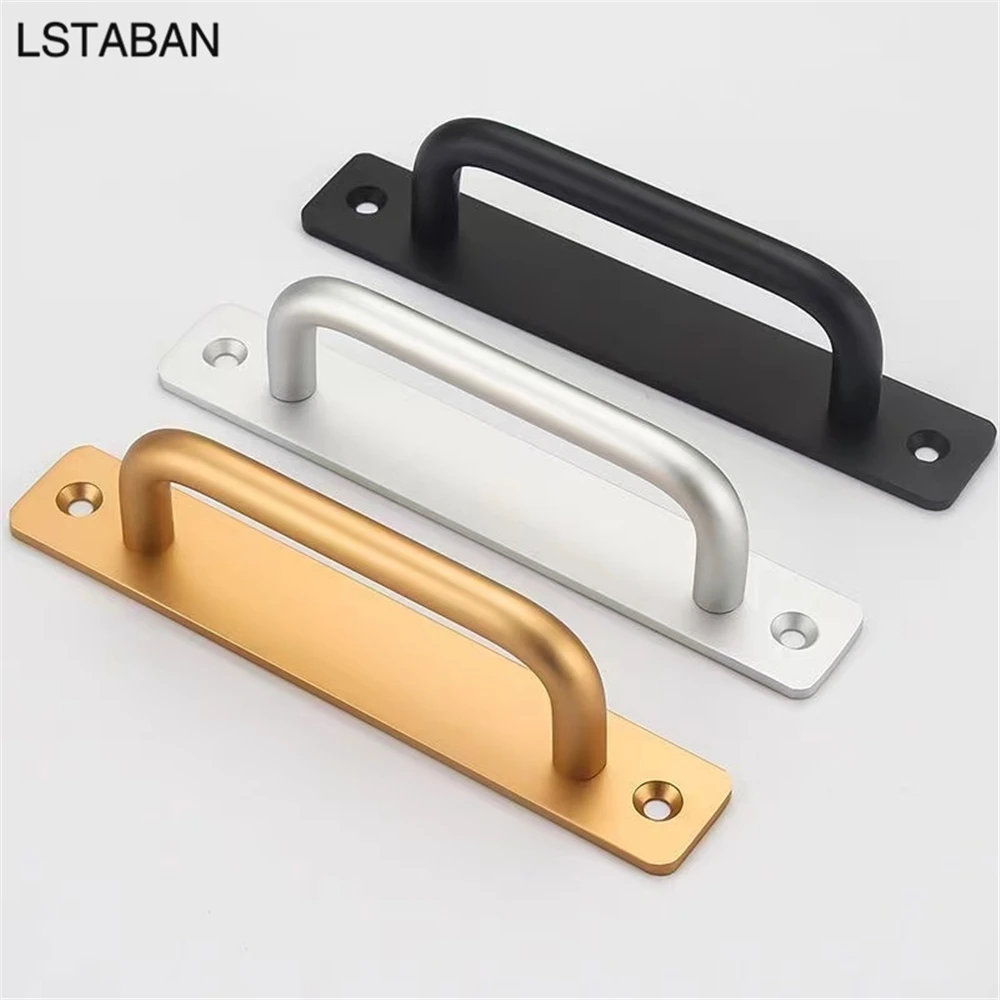 Aluminium Alloy Punch-free Furniture Cabinet Handle Sliding Barn Door Handle Pull And Flush Hardware Set Wood Door Drawer Handle