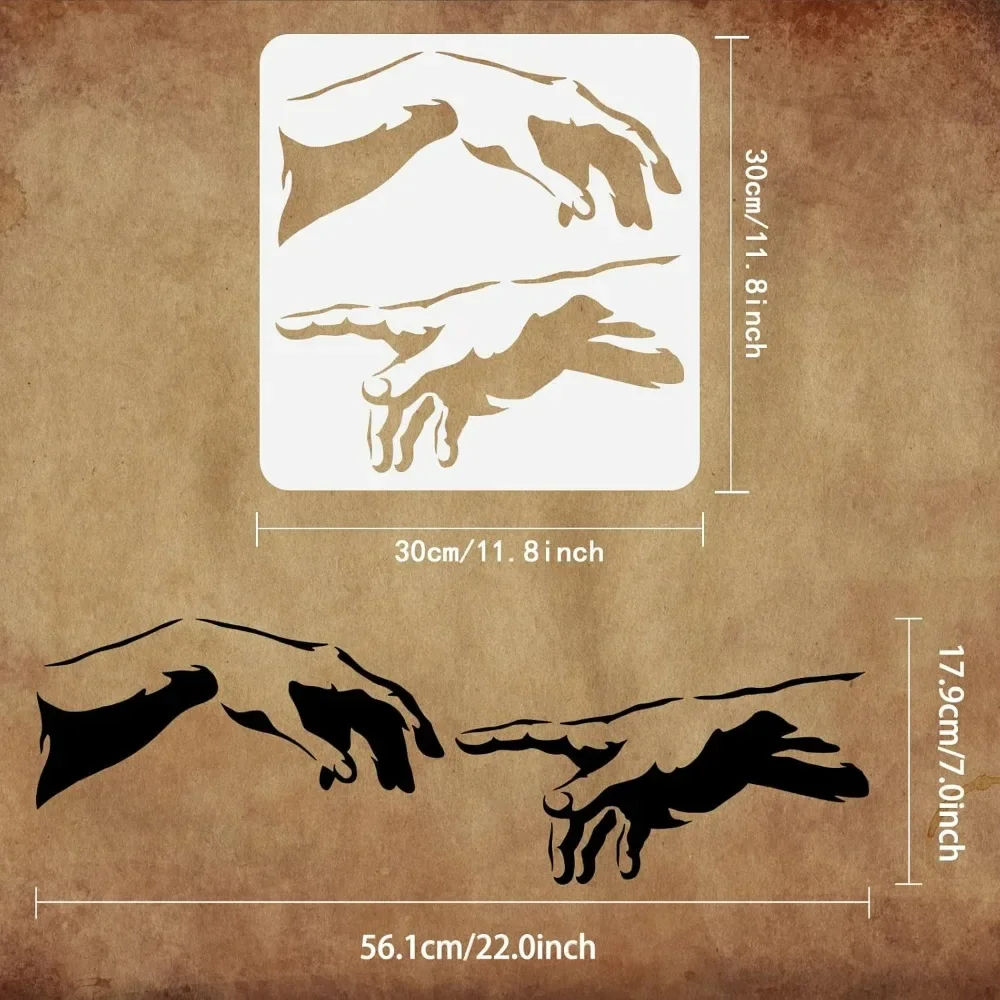 Hands Painting Stencil 11.8x11.8 inch Hands Finger Drawing Painting Stencils Template Plastic Michelangelo Hands Pattern