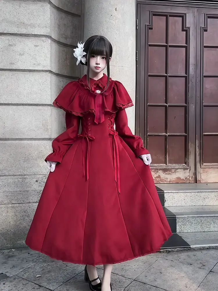 

NONSAR Зимнее платье в стиле Лолиты с накидкой на талии для коротких людей, об исключением элегантной атмосферы.