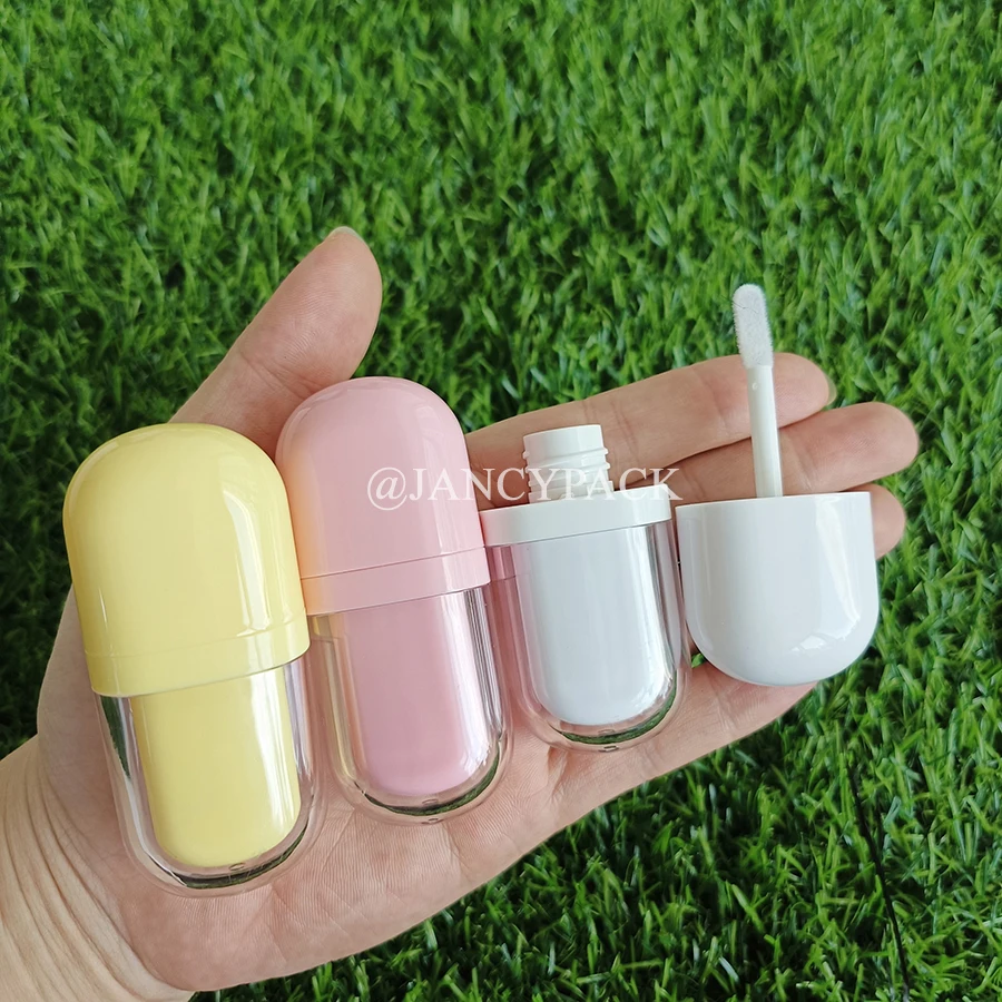 

3 мл милые красочные розовые, белые, желтые тюбики для блеска для губ с мороженым, овальные пустые тюбики с маслом для губ с силиконовой кистью для девочек