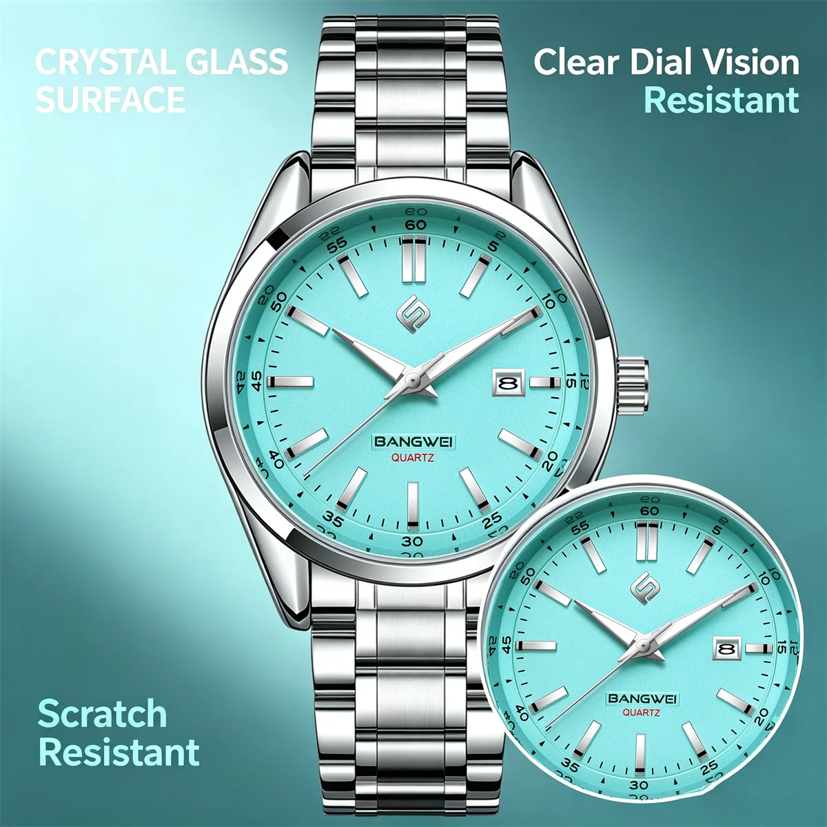 BANMGWEI Fashion Men Quartz Watch with Luminous Date Numbers Waterproof Luxury Wristwatch Stainless Steel Men's Male Reloj