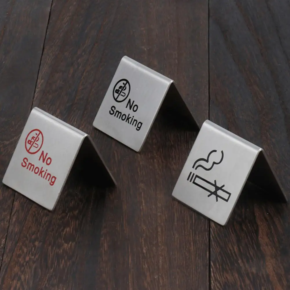 Non-Smoking Desk Logo Indicator Stainless Steel Double Sides Noticeable Clear Printed Restaurant Hotel No Smoking Sign