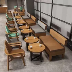 cafe shop table chair combination solid wood back chair restaurant milk tea shop leisure lounge area booth seat sofa