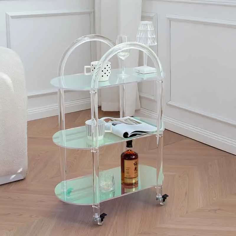 Transparent Acrylic Coffee Table,Modern Mobile Trolley,Creative Storage Rack, Home Living Room Sofa Side Table,Nordic Furniture