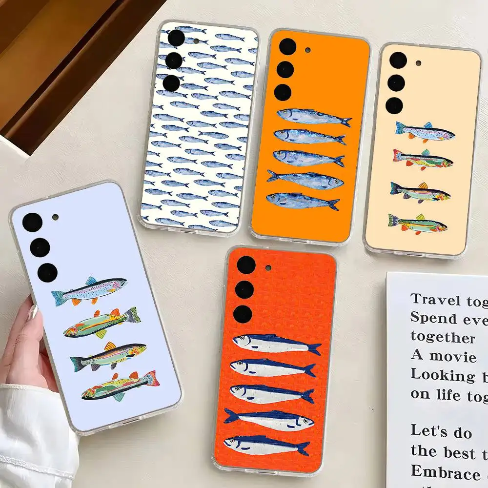 Sardines Fish Art For Samsung Galaxy A52 A12 A51 S21 Edge S22ULTRA S23 S20LITE Plus Ultra Transparent Cover