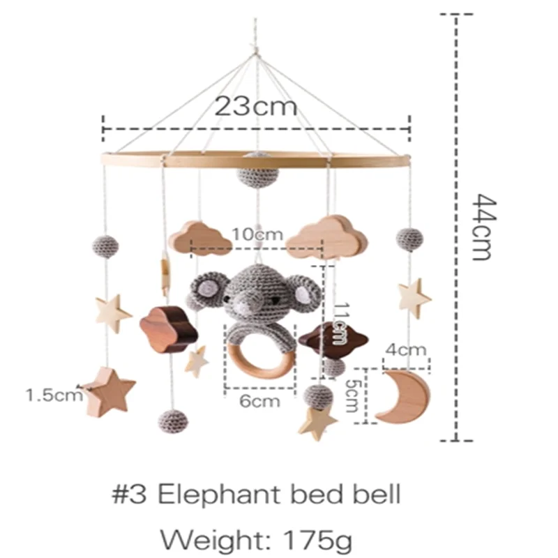 Mainan kerincingan gantung bayi mainan lonceng tempat tidur kayu liontin gajah kartun mainan lonceng tempat tidur bayi mainan hadiah mainan menenangkan bayi