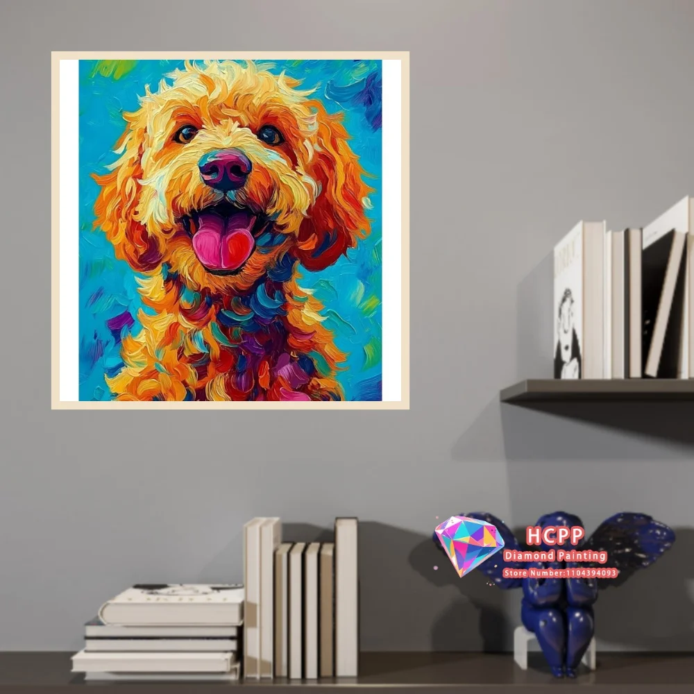 Colorful Curly Poodle 5D DIY Diamond Painting Set, including square and round diamond handcrafted creative home decoration gifts