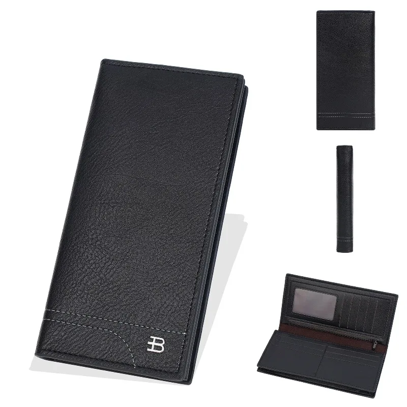 Baellerry Rfid Wallet for Men Retro PU Leather Long Wallet Clutch Multi-Card Slot Wallet Zipper Card Holder Coin Purse Hand Bag