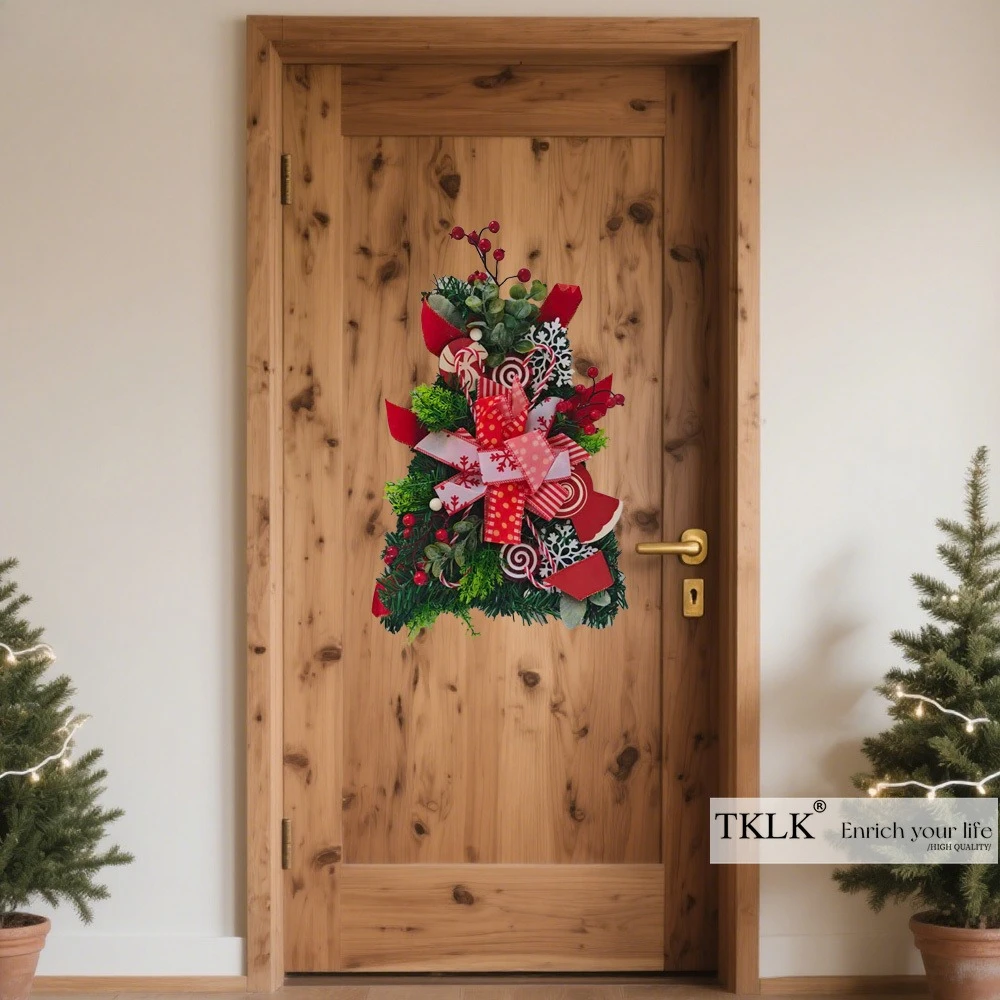 

1pc Christmas Hanging Ornaments, Christmas Wreath /Garland, Artificial Christmas Front Door Wreath Wall Pendant Decorations