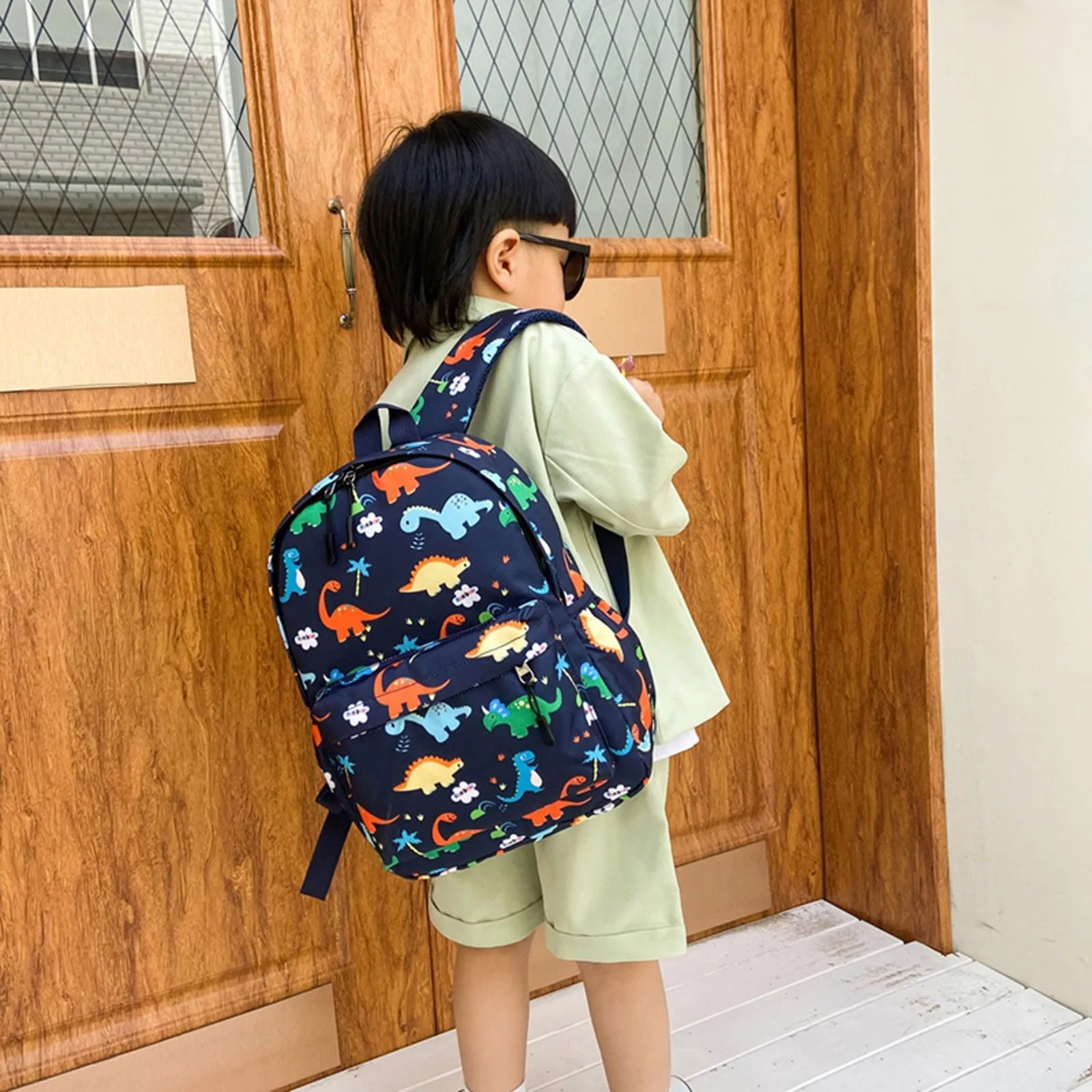 School Starts Season Fashion Dinosaur Print Child Student Daycare Nursery Zipper Cartoon School Bag Nylon Backpack Boys Girl