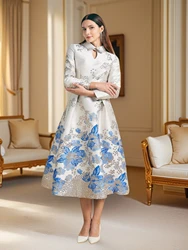 DEVCHATA Women Luxury Long Maxi Jacquard Dresses Flower Party Prom Gown Fashion New Arrival Evening Vestido