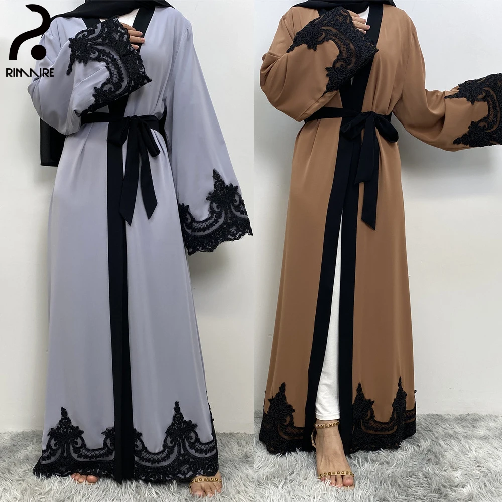 Elegant Women's Muslim Abayas Long Sleeves Lace Slim Fit Dresses Newest Islamic Ladies Casual Abaya Gift Party Wholesale RIMAIRE