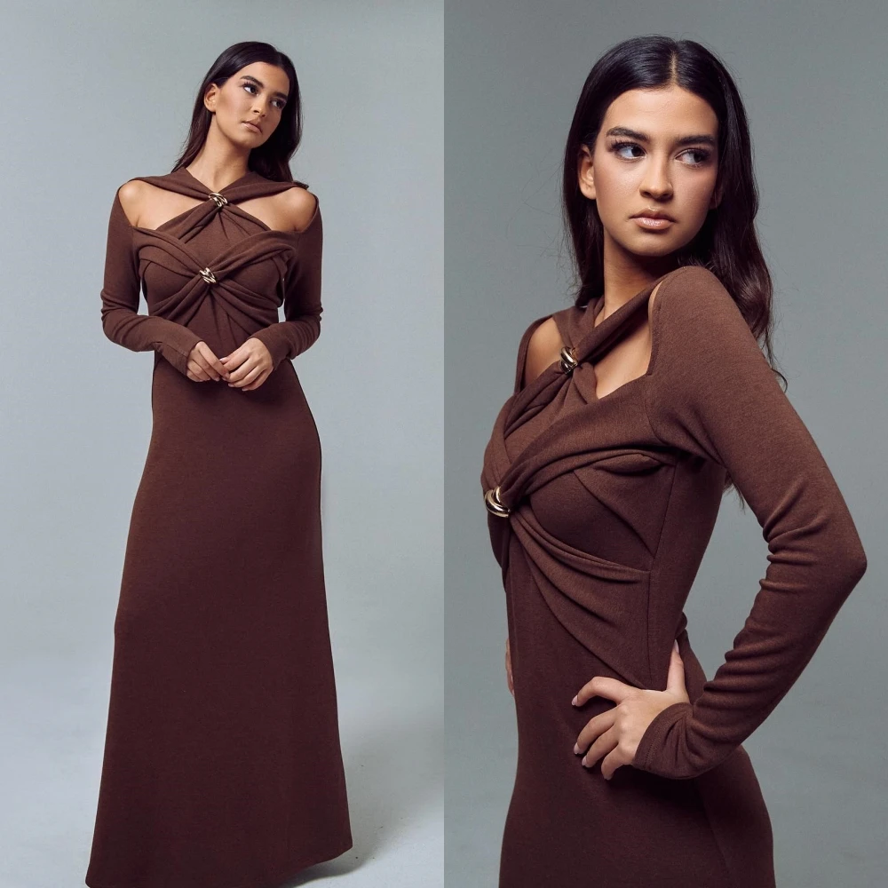 

Classic Modern Style High collar A-line Criss-Cross Floor-Length Satin Bespoke Occasion Dresses Evening