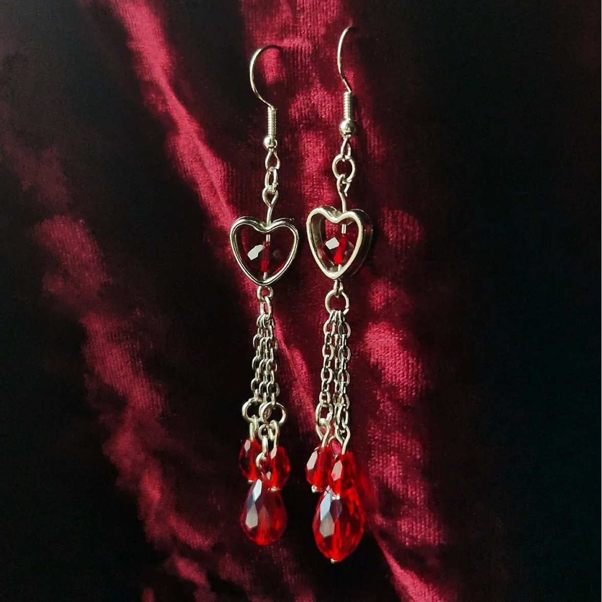 Vampire earrings,Skull dagger,Blood Heart,tear drop,Heart,Gothic jewelry,witch accessory,Alternative,handmade,ear hook For Women