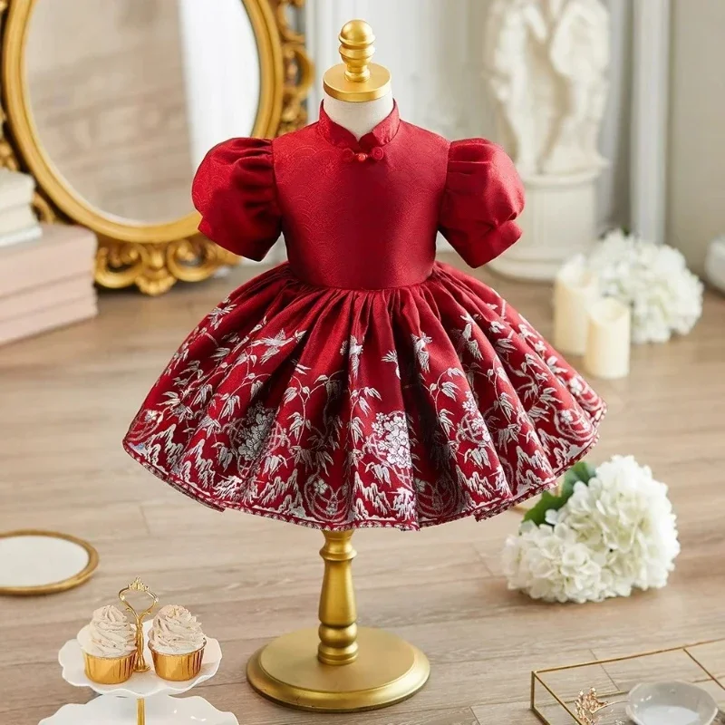2025 Chinese Style Red Dress Baby Girl 1st Birthday Tang Zhuazhou Princess Gown First Year Party Celebration Baptism - view 4