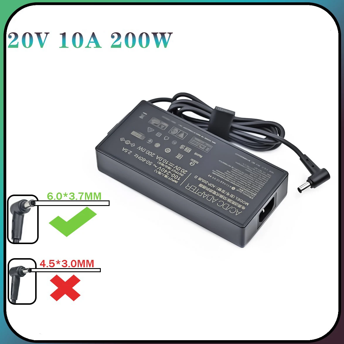 Ładowarka sieciowa 20V 10A 200W 6.0*3.7MM ADP-200JB D do laptopów Asus TUF A17 FA706QM FA506QR ROG Zephyrus G15 GA503Q GA503