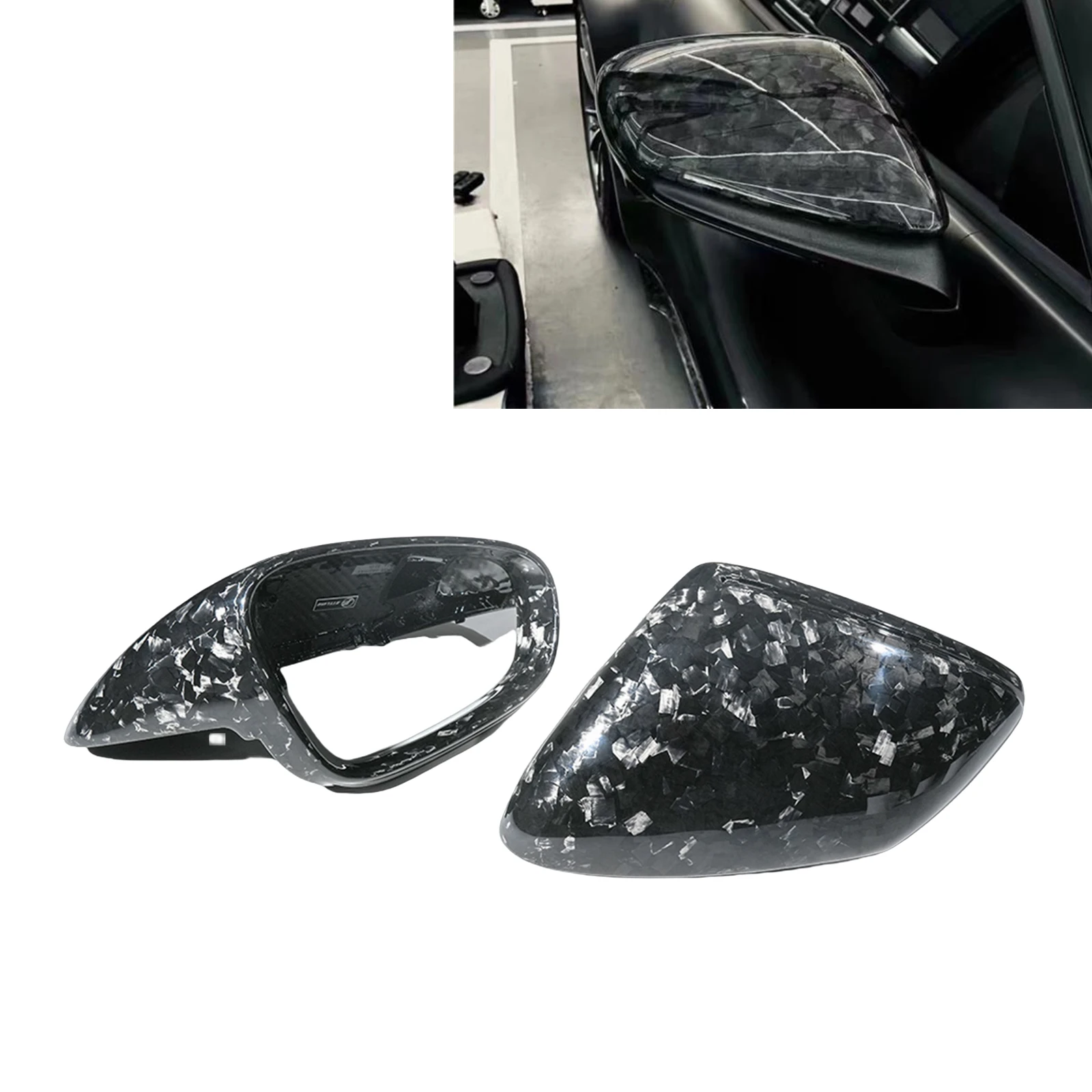 Rear View Mirror Cover Dry Carbon Fiber Replacement Rearview Side Shell Cap Clip On Type For Porsche 992 911 J1 Taycan 2019-2023