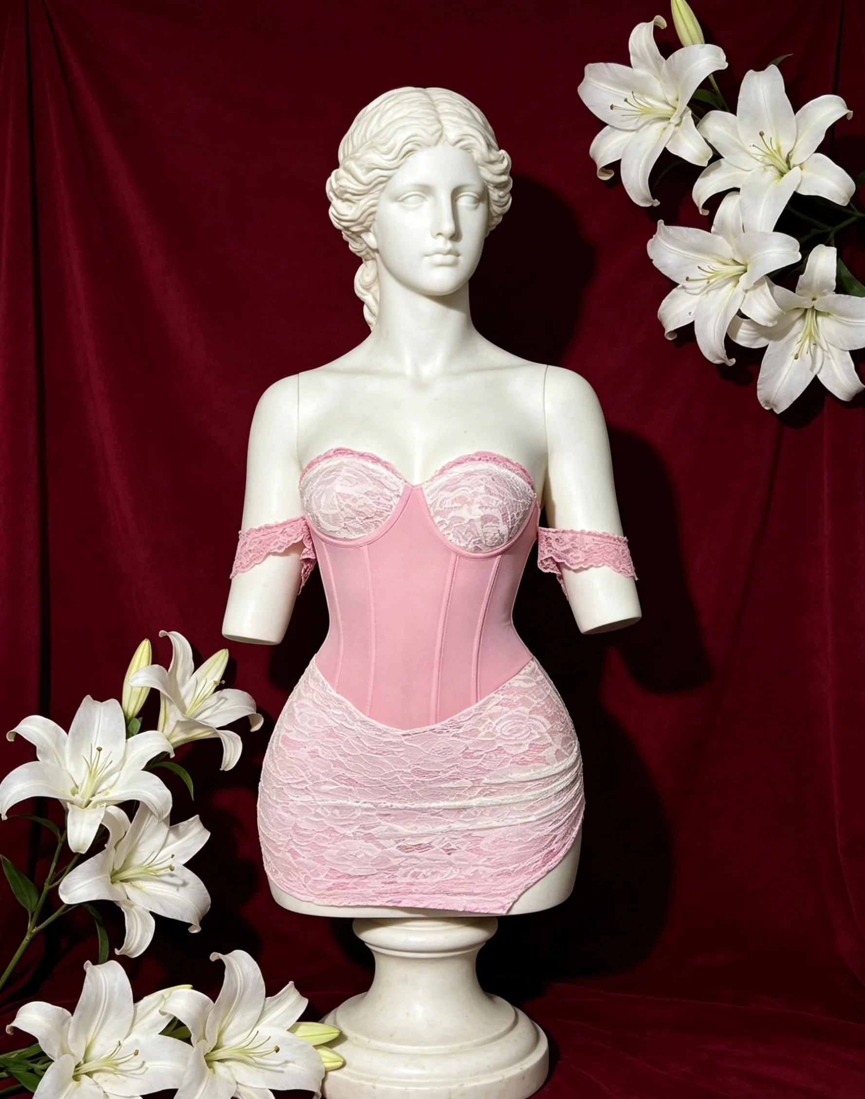 Fragments.SPECIAL LINK:THE MASCOT'SLITTLE GIFT.】 Coquette Pink Lace Bustier Mini Dress with Lace Trim Detail