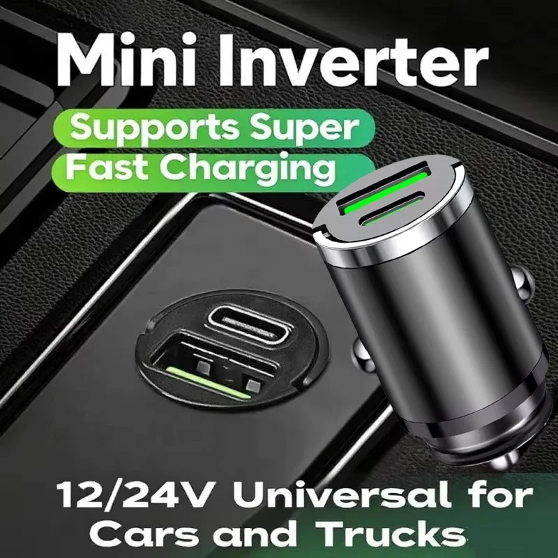 Mini Hidden USB Fast Charger Car Charger Car Cigarette Lighter Type C Car Mobile Phone Charger Universal For IPhone Xiaomi Phone