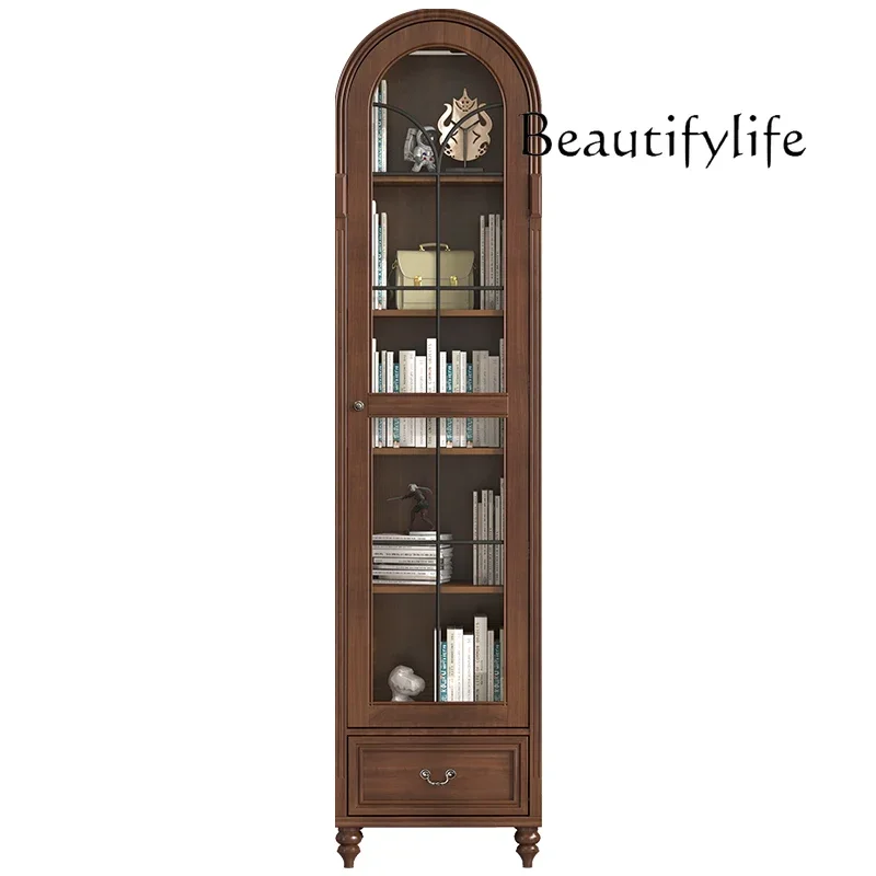 

LX49American medieval solid wood arched bookcase small apartment household display cabinet with glass doorSSS