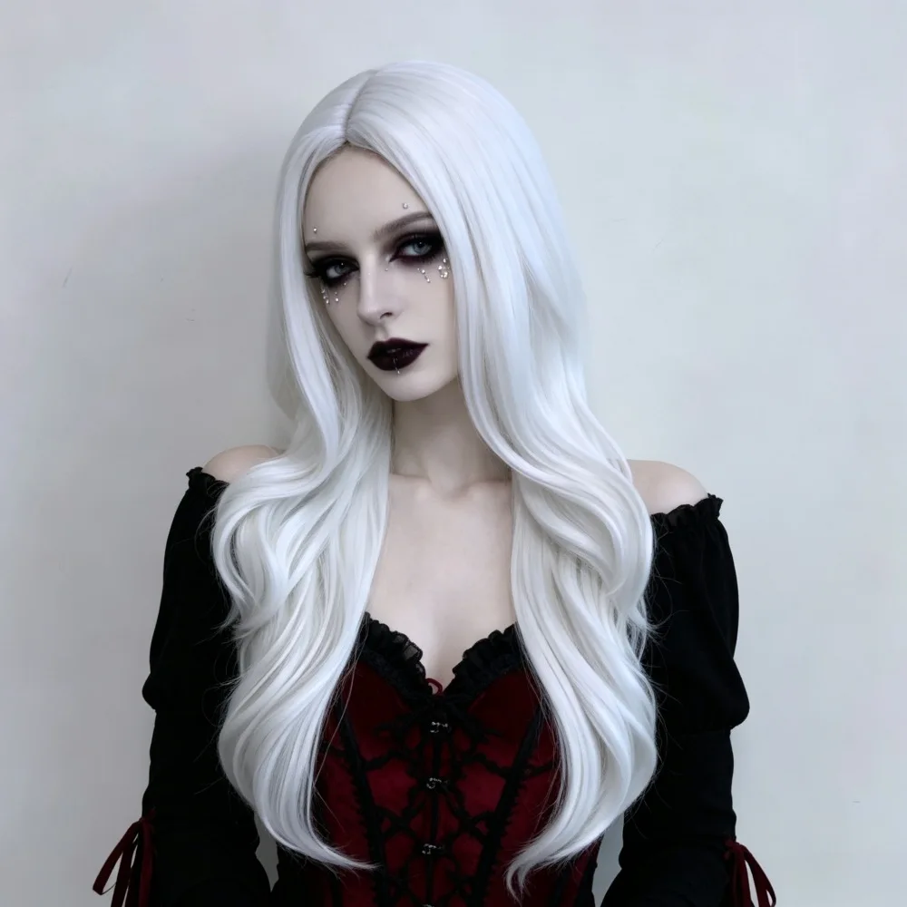 Weiße Kunsthaarperücke – Halloween-Frisur, Gothic-Mädchen-Cosplay-Perücke für Rollenspiele – für den täglichen Gebrauch – Perücke aus hitzebeständigem Kunsthaar. – Detail 4