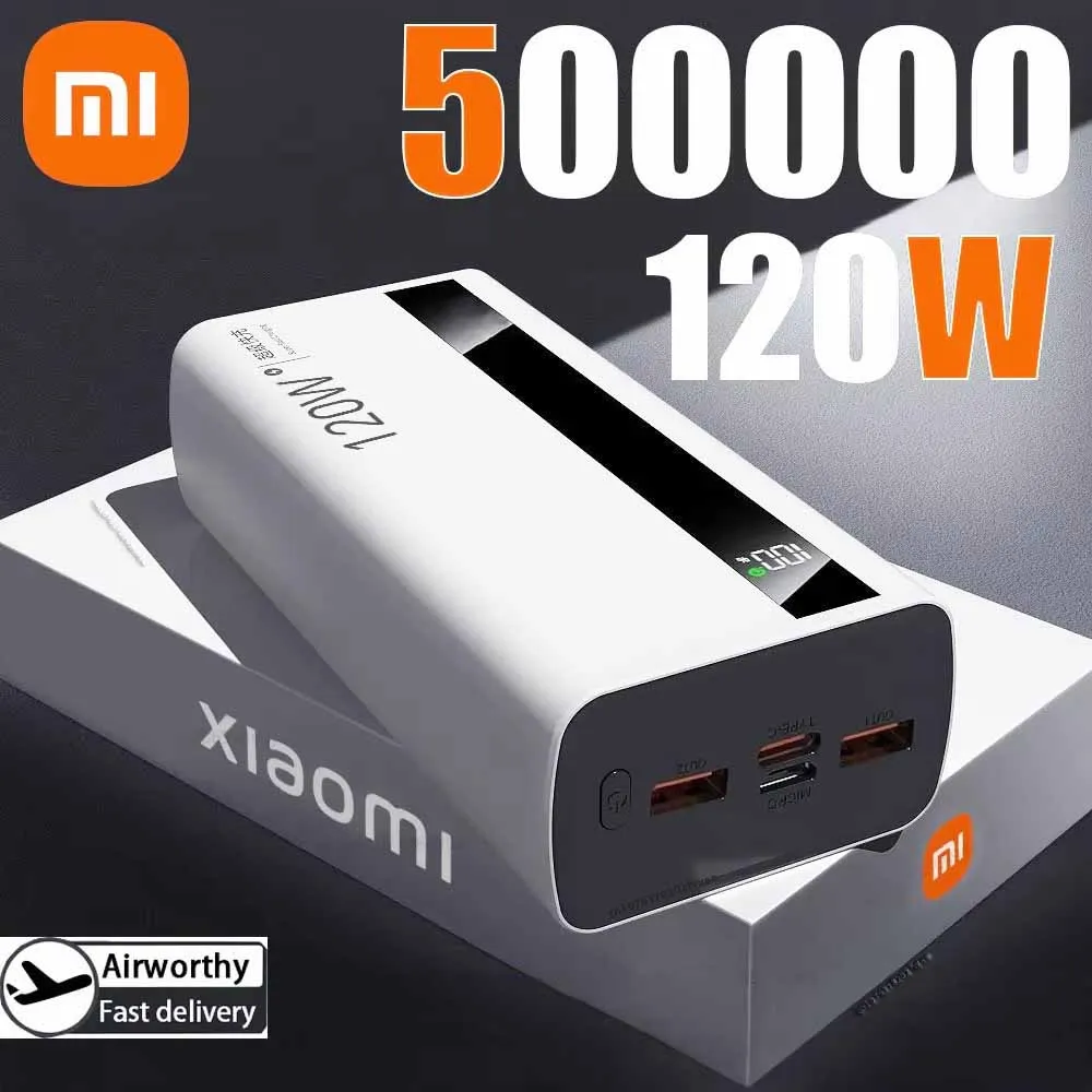 باور بانك Xiaomi 500000mAh 120 وات عالي السعة شحن سريع للغاية وبطارية خارجية محمولة باور بانك لهاتف آيفون وهواوي 2025 جديد