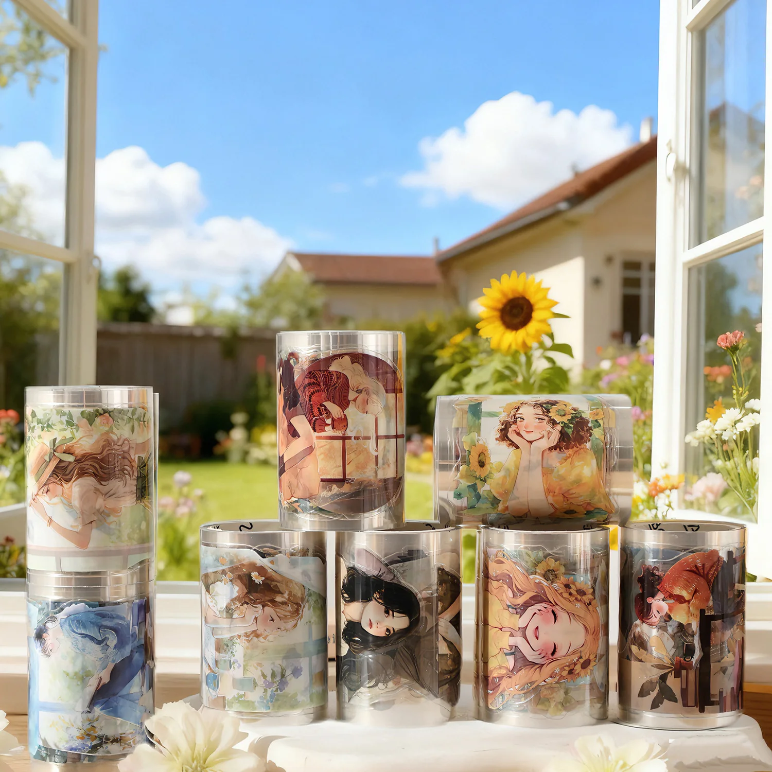 

4 rolls/set 60mm * 2m Afternoon Girls' Time Series Kawaii PET Die cut Stickers DIY Diary Scrapbook Aesthetic Stationery Stickers