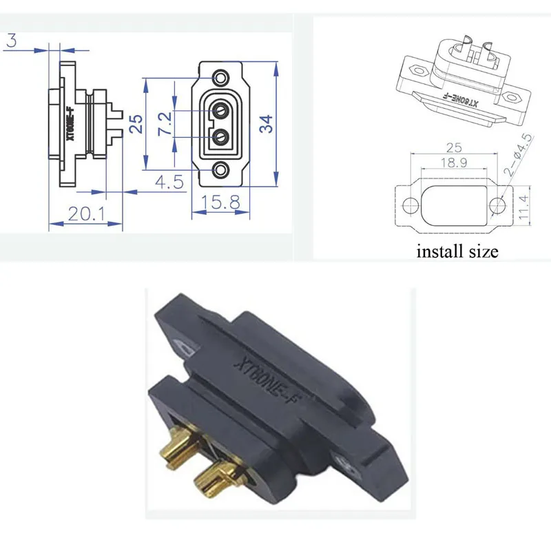 30A XT60NE Lithium Battery Charging Connector Wire Fixed Female Head Welded Type Gold-plating XT60 Terminal Male New Energy Plug