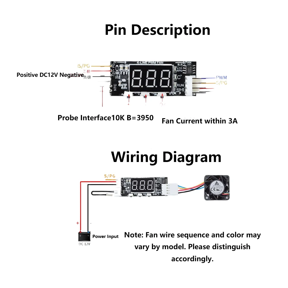 4선 팬용 온도 디스플레이가 있는 PWM 팬 속도 컨트롤러 모듈용 12V 3A DC 8-16V 프로그래밍 가능 설정